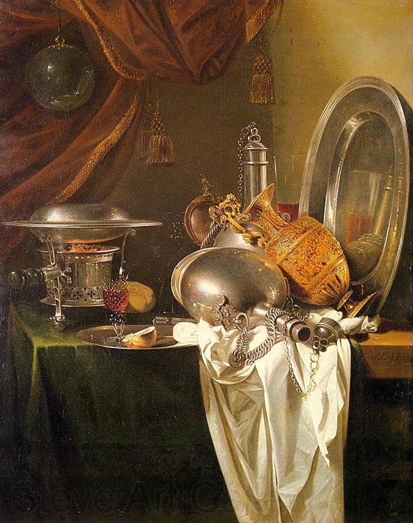 Willem Kalf Still Life with Chafing Dish, Pewter, Gold, Silver and Glassware Norge oil painting art